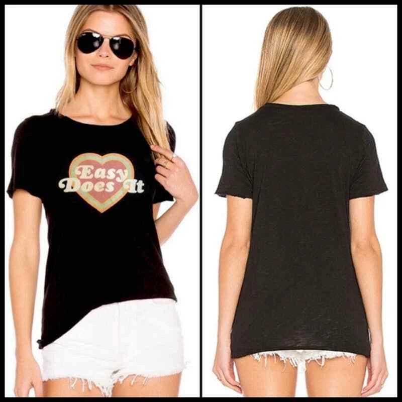 Wildfox Women's Easy Do It Keke Graphic T-Shirt Short Sleeve Jet Black M Nwt